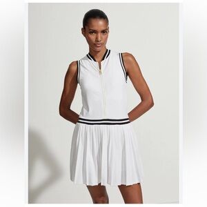 Varley Elgan Court Dress - pleated white tennis dress half zip Anthropologie